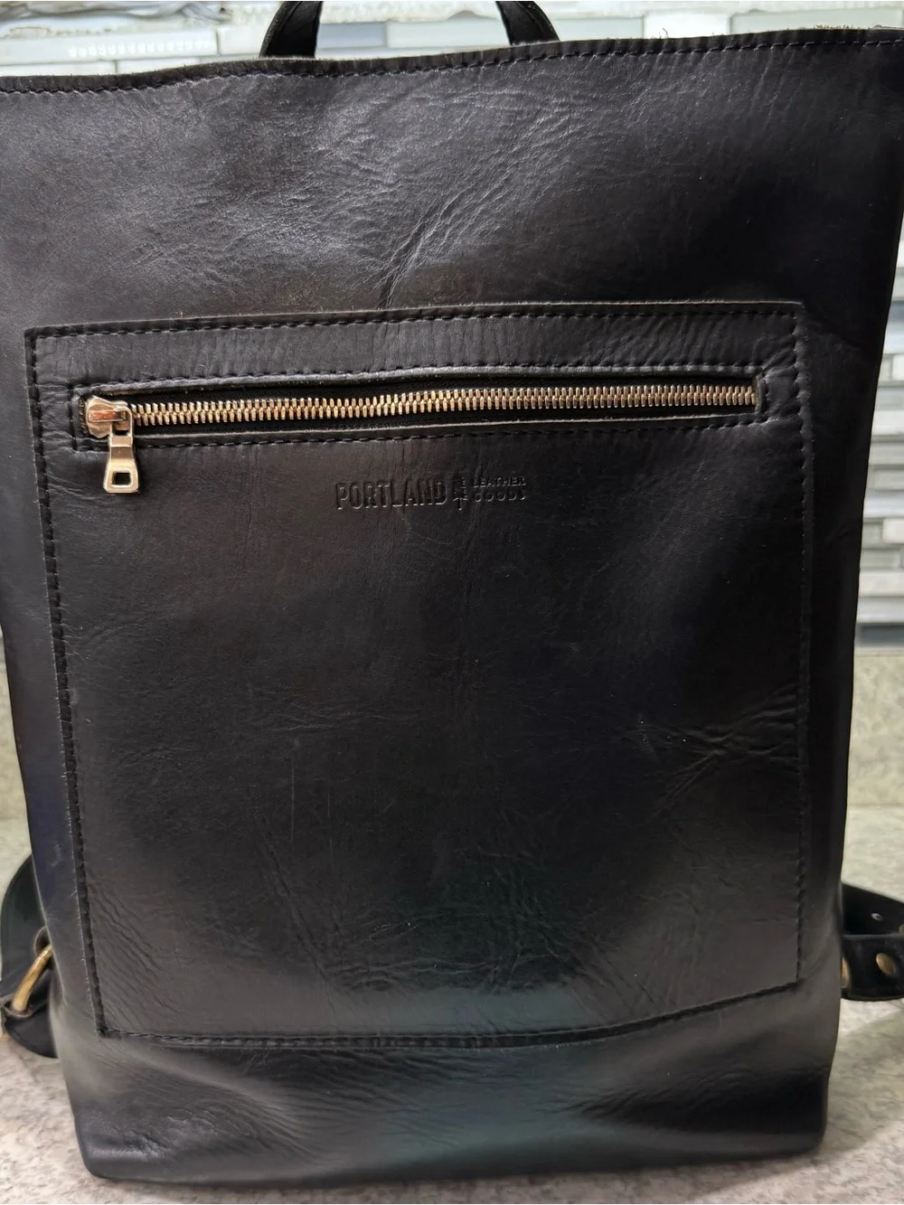 Portland Leather Black Women's Laptop Backpack with Front Zip Pocket